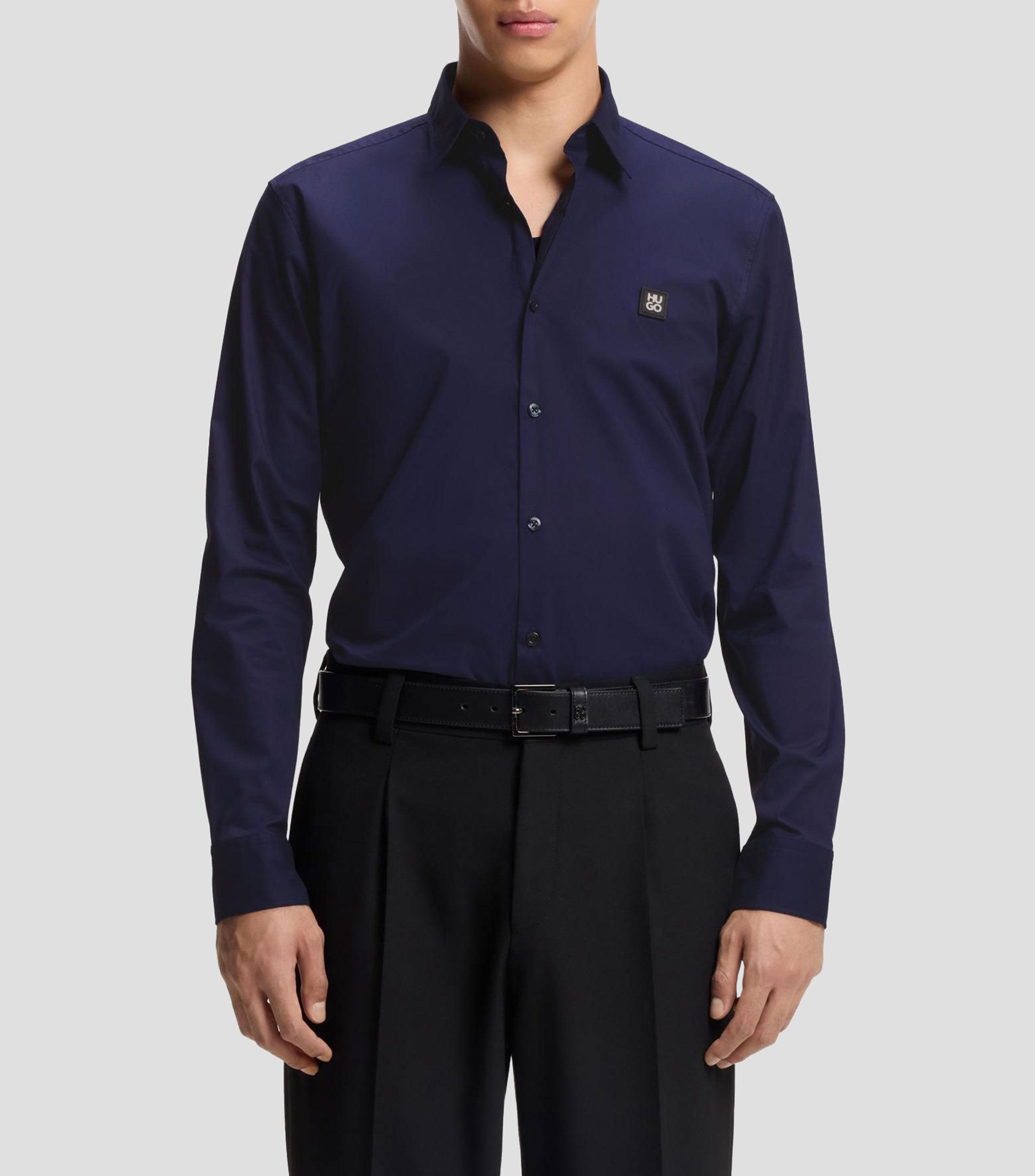 Camisa slim de lona de algodón elástico Hombre